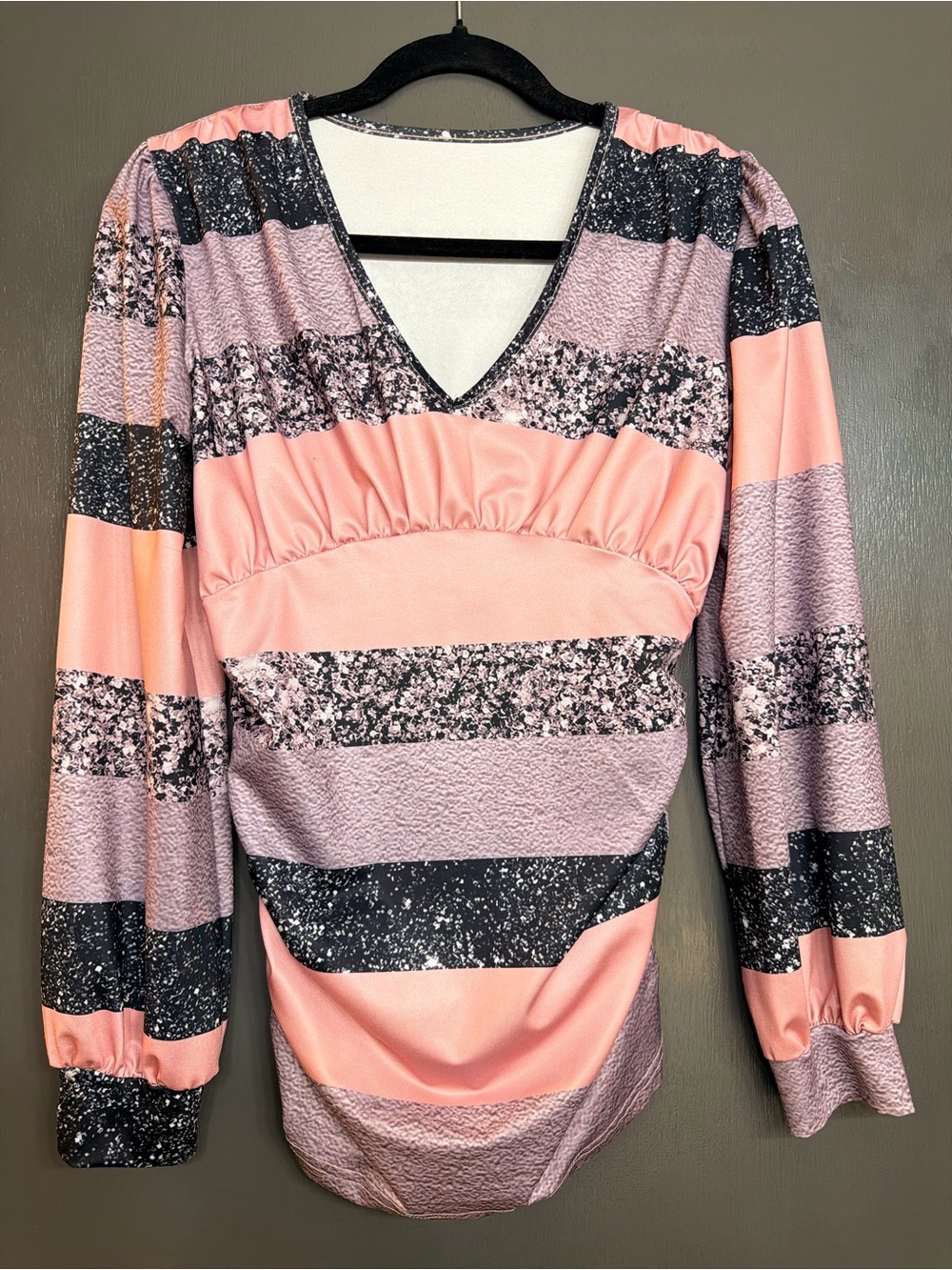 Color Block Long Sleeve Blouse in Pink & Black